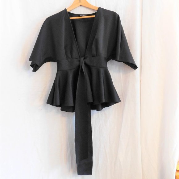 Shein Peplum Black Wrap Top - Picture 6 of 9